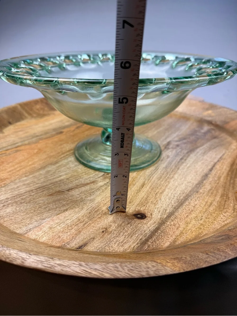 Vintage Green Glass Pedestal Console Bowl Open Lace Rim Cottagecore Decor